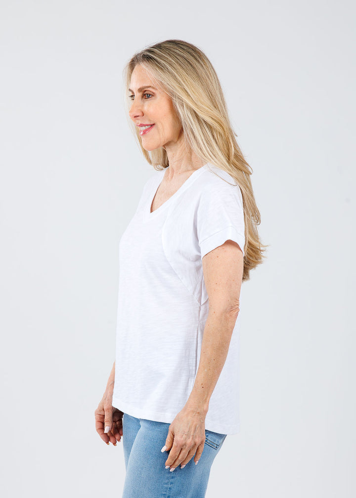 Elliott Lauren Tina Raglan Short Sleeve V-Neck Tee in White available at Barbara Katz