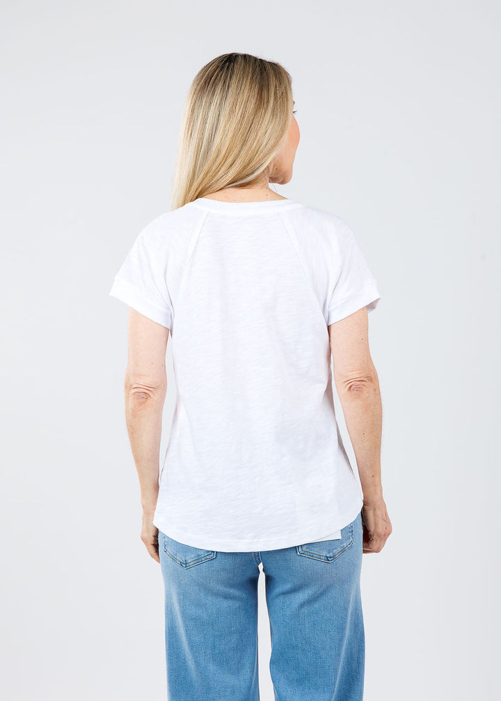 Elliott Lauren Tina Raglan Short Sleeve V-Neck Tee in White available at Barbara Katz