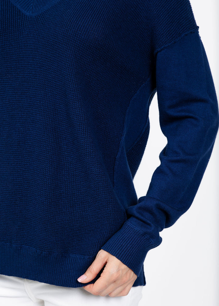 Elliott Lauren V Neck Waffle Sweater in Indigo available at Barbara Katz