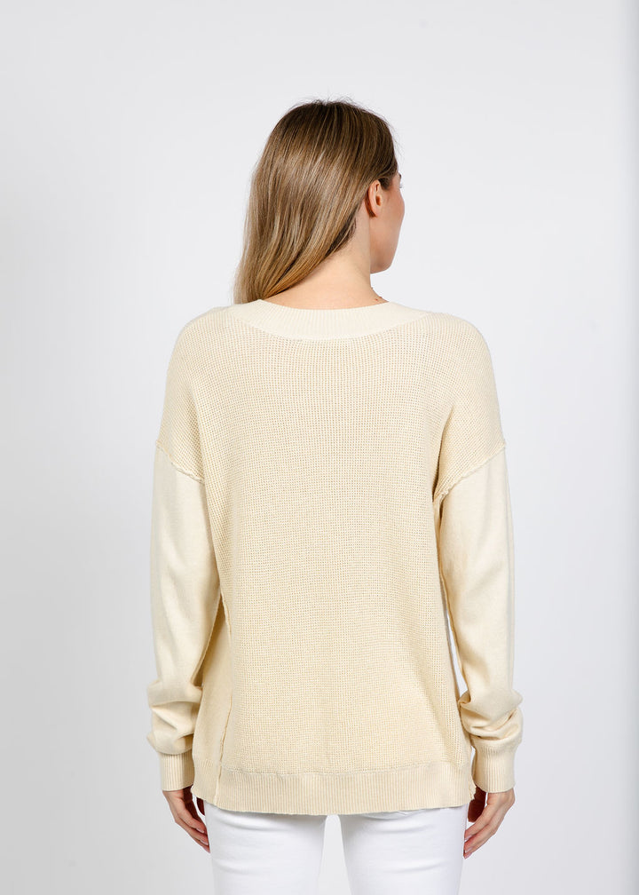 Elliott Lauren V Neck Waffle Sweater in Ivory available at Barbara Katz