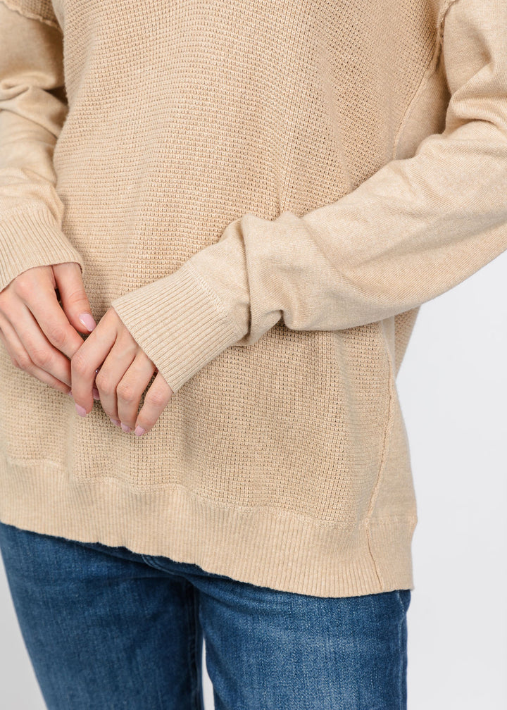 Elliott Lauren V Neck Waffle Sweater in Oatmeal available at Barbara Katz