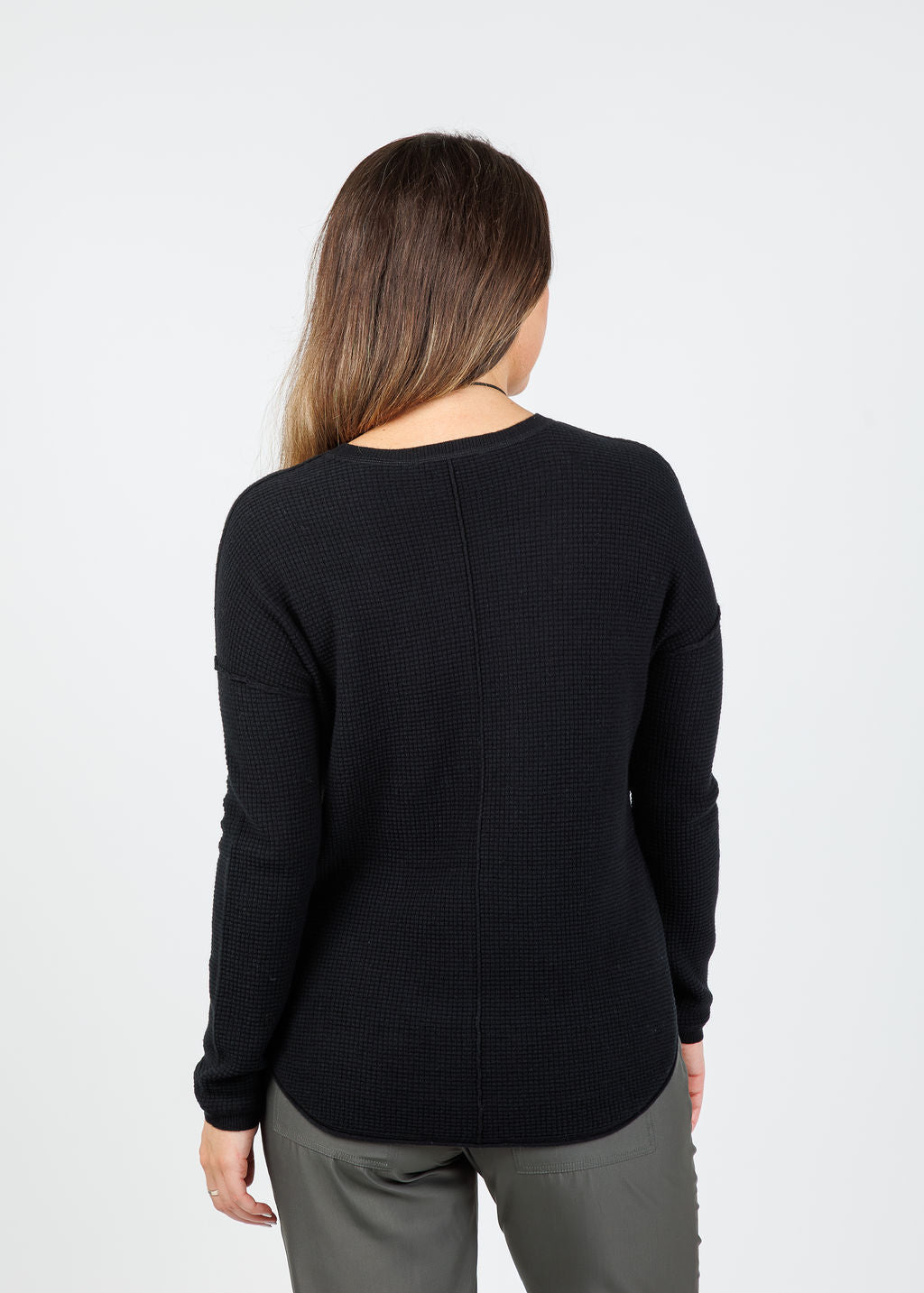 Elliott Lauren Waffle Crew Sweater in Black available at Barbara Katz