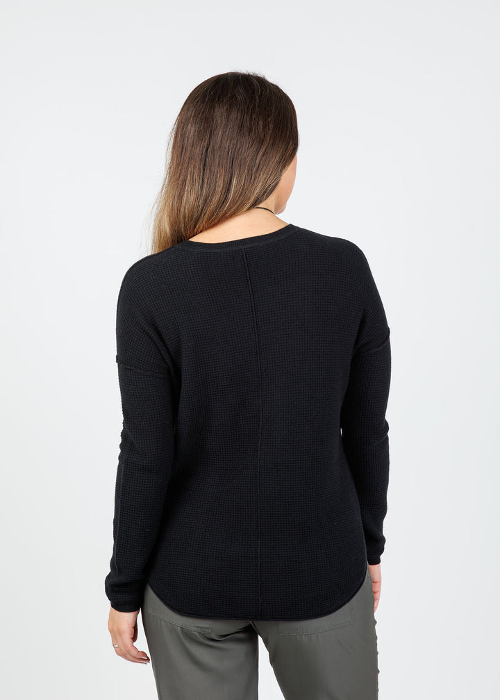 Elliott Lauren Waffle Crew Sweater in Black available at Barbara Katz