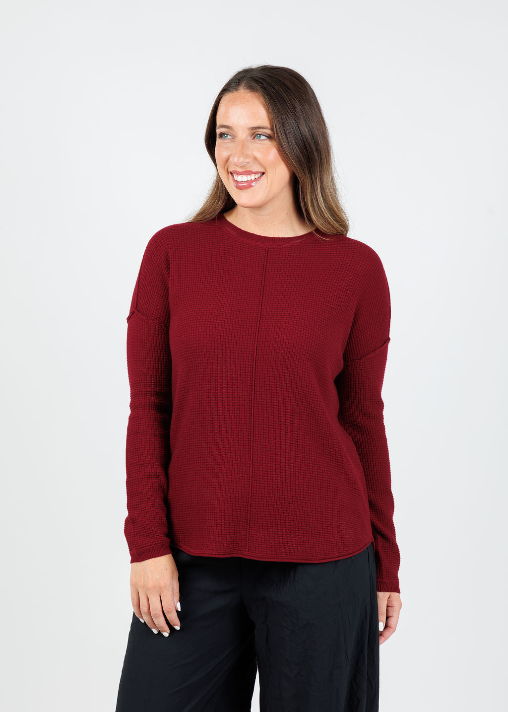 Elliott Lauren Waffle Crew Sweater in Bloodstone available at Barbara Katz