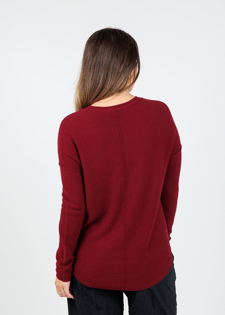 Elliott Lauren Waffle Crew Sweater in Bloodstone available at Barbara Katz