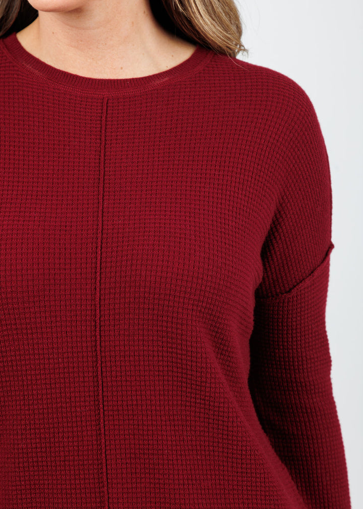 Elliott Lauren Waffle Crew Sweater in Bloodstone available at Barbara Katz