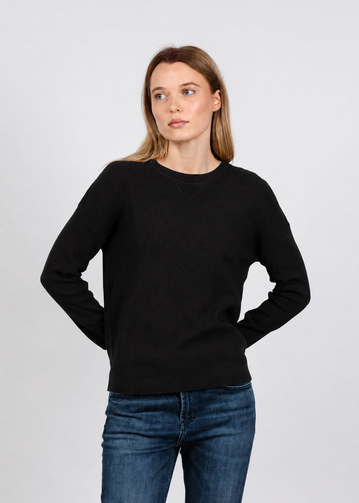 Elliott Lauren Waffle Stitch Crew Neck Sweater in Black available at Barbara Katz