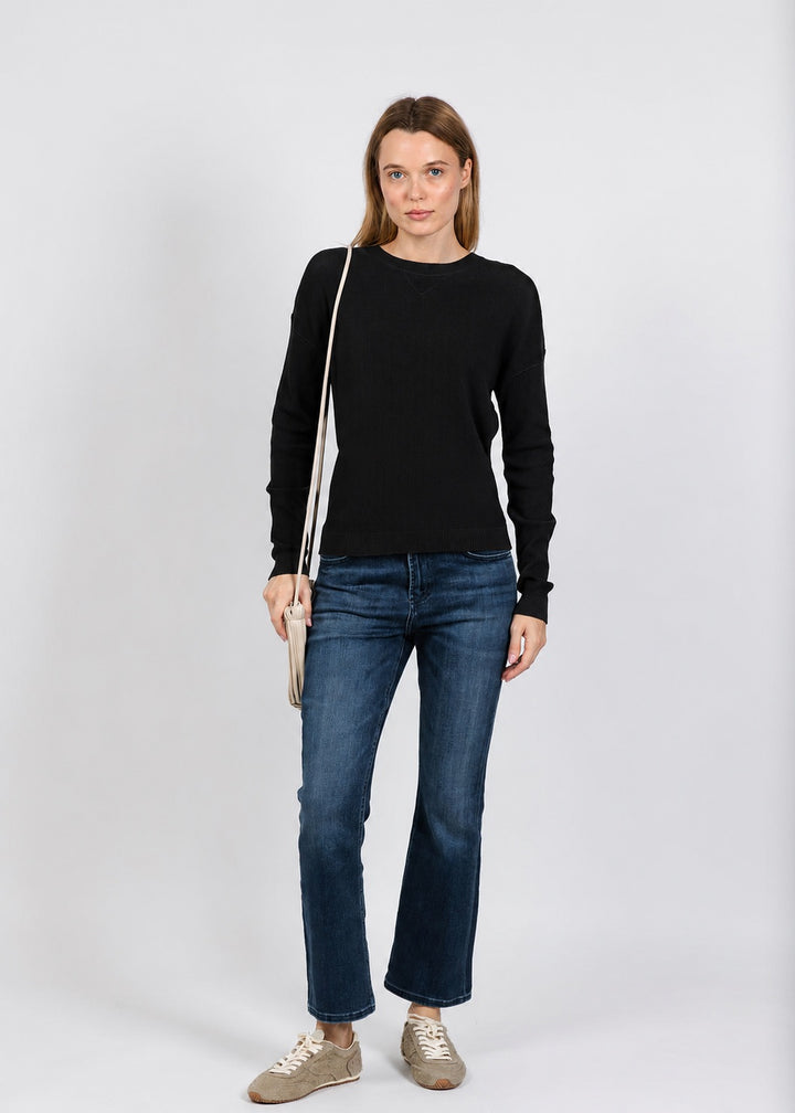 Elliott Lauren Waffle Stitch Crew Neck Sweater in Black available at Barbara Katz