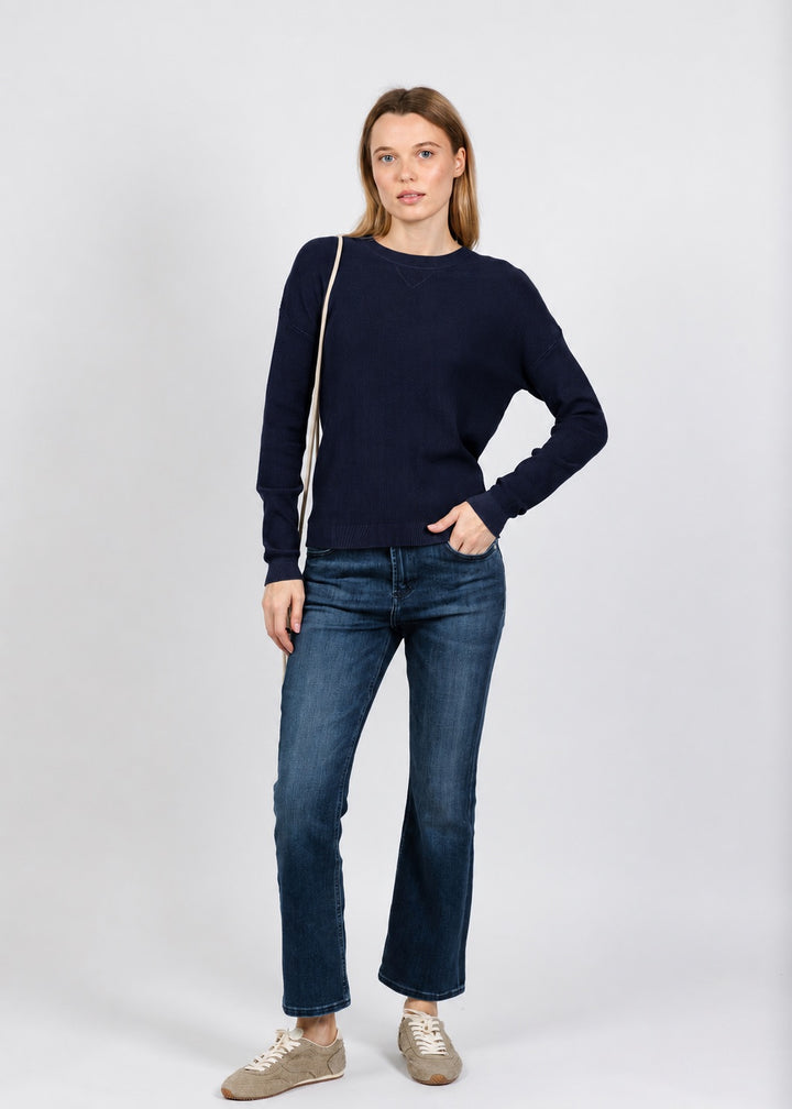 Elliott Lauren Waffle Stitch Crew Neck Sweater in Navy available at Barbara Katz