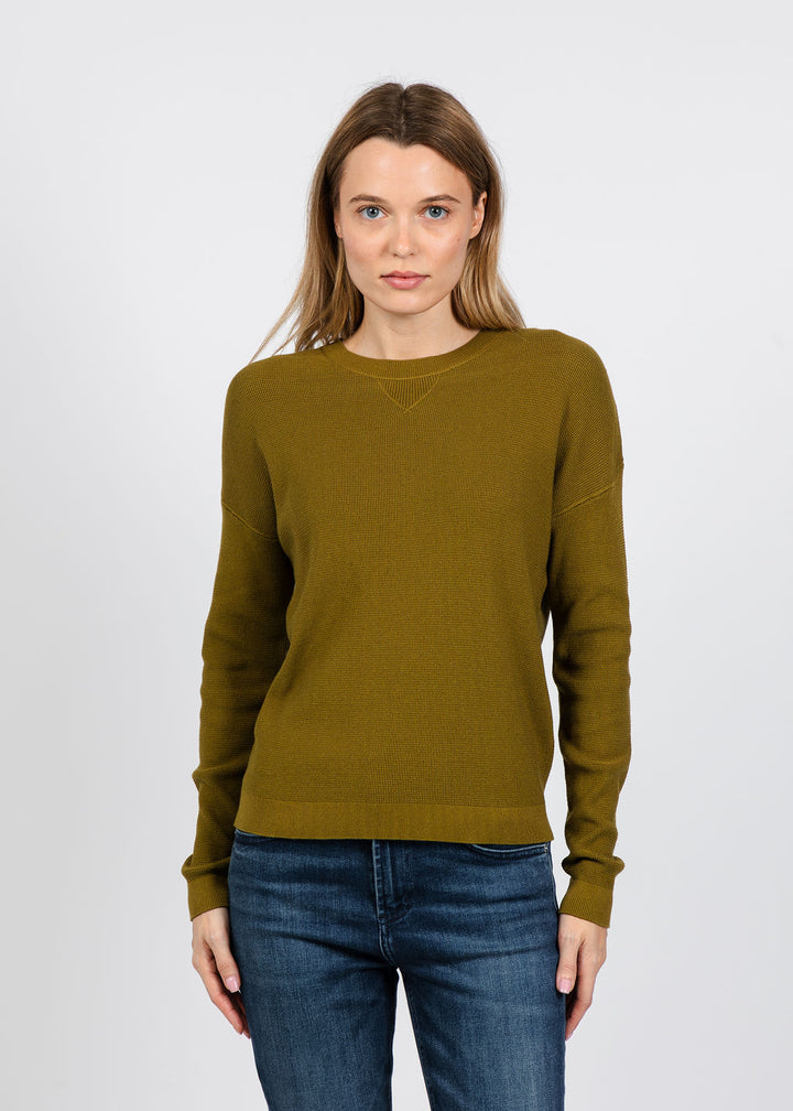 Elliott Lauren Waffle Stitch Crew Neck Sweater in Olive available at Barbara Katz