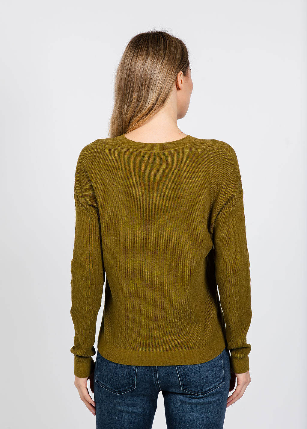 Elliott Lauren Waffle Stitch Crew Neck Sweater in Olive available at Barbara Katz