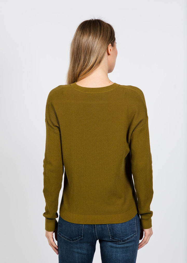 Elliott Lauren Waffle Stitch Crew Neck Sweater in Olive available at Barbara Katz