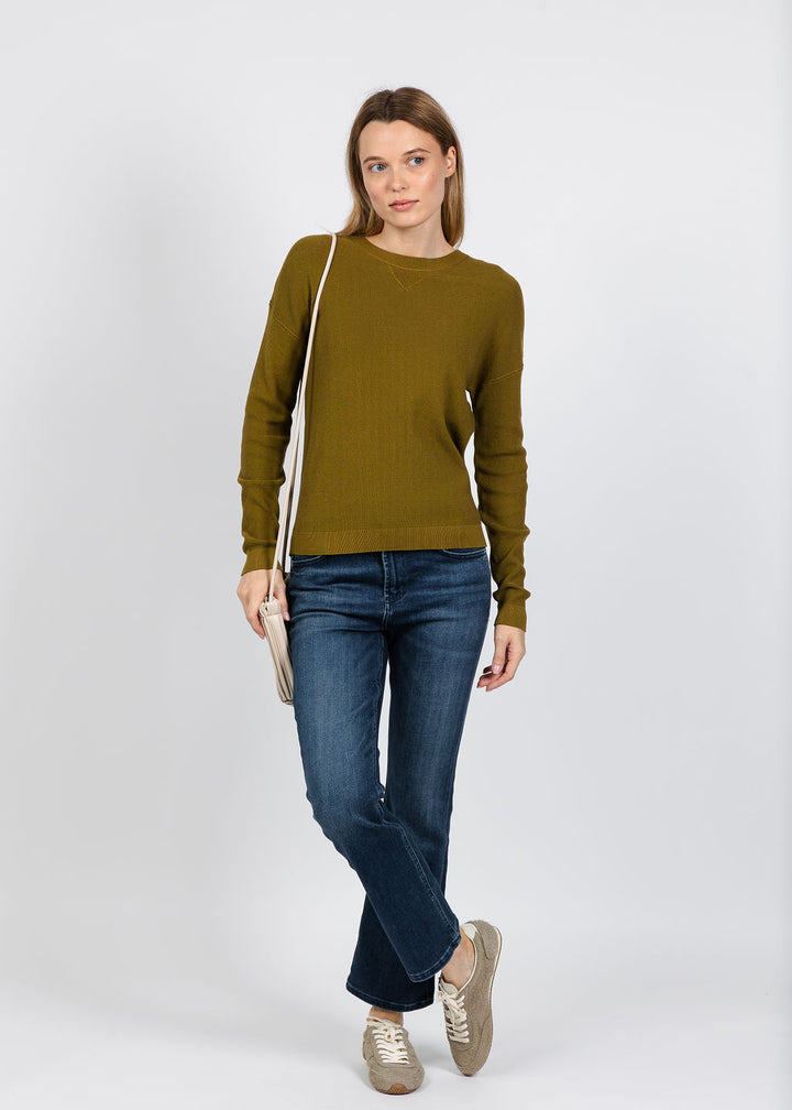 Elliott Lauren Waffle Stitch Crew Neck Sweater in Olive available at Barbara Katz