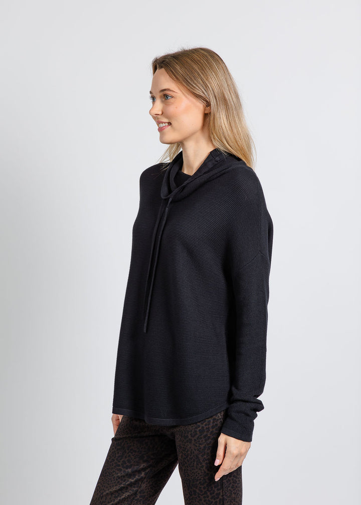 Elliott Lauren Waffle Stitch Funnel Neck Sweater in Black available at Barbara Katz