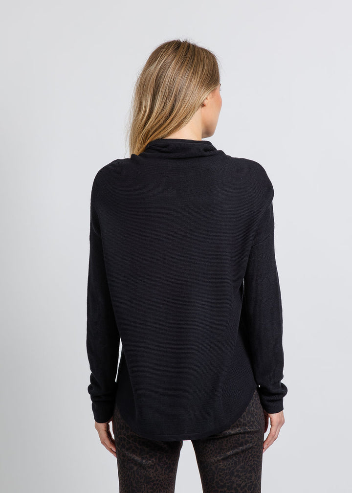 Elliott Lauren Waffle Stitch Funnel Neck Sweater in Black available at Barbara Katz