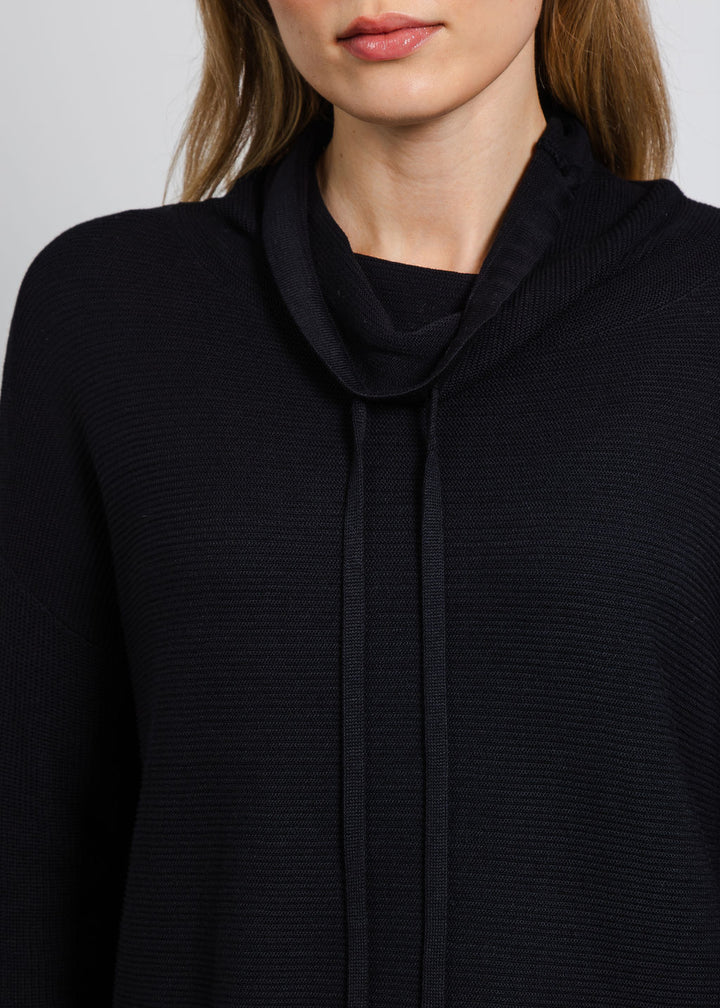 Elliott Lauren Waffle Stitch Funnel Neck Sweater in Black available at Barbara Katz