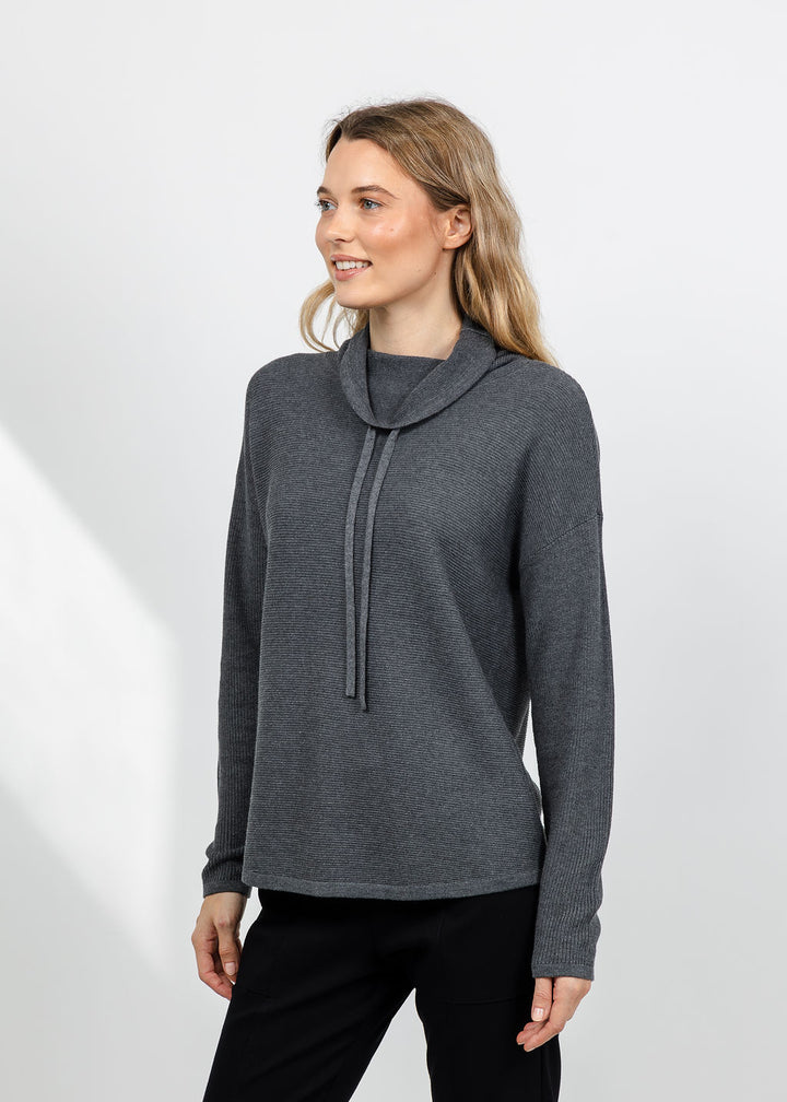 Elliott Lauren Waffle Stitch Funnel Neck Sweater in Charcoal available at Barbara Katz