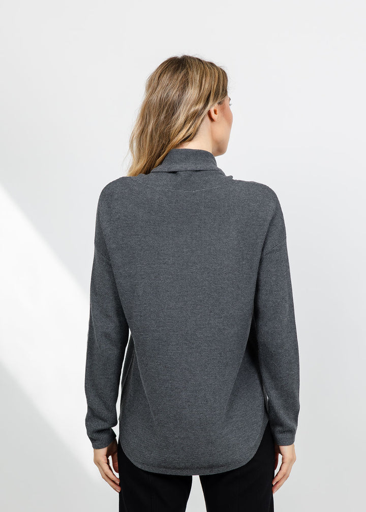Elliott Lauren Waffle Stitch Funnel Neck Sweater in Charcoal available at Barbara Katz