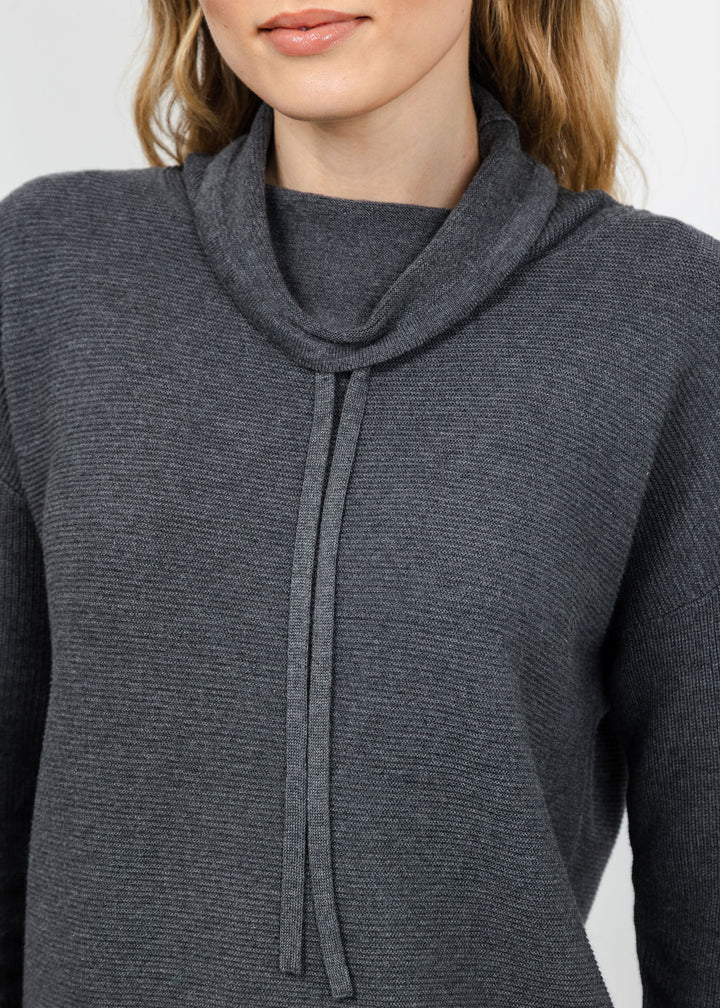Elliott Lauren Waffle Stitch Funnel Neck Sweater in Charcoal available at Barbara Katz
