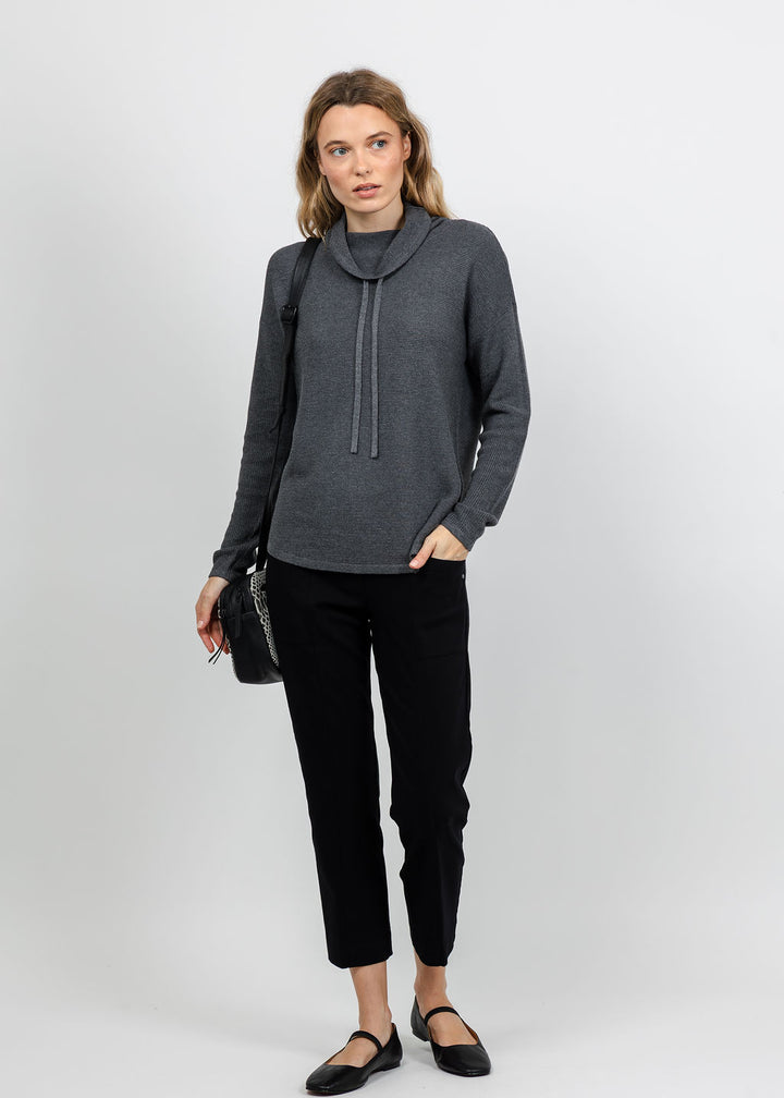 Elliott Lauren Waffle Stitch Funnel Neck Sweater in Charcoal available at Barbara Katz