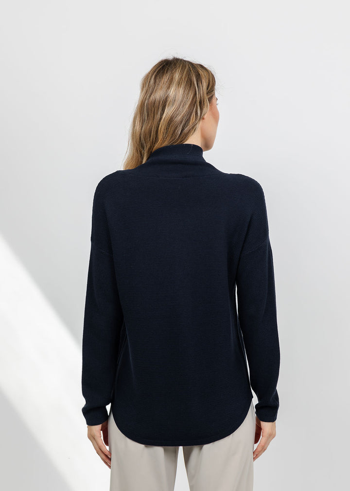 Elliott Lauren Waffle Stitch Funnel Neck Sweater in Navy available at Barbara Katz