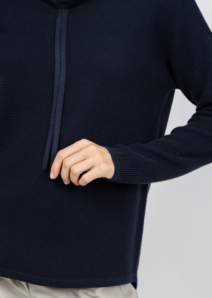 Elliott Lauren Waffle Stitch Funnel Neck Sweater in Navy available at Barbara Katz