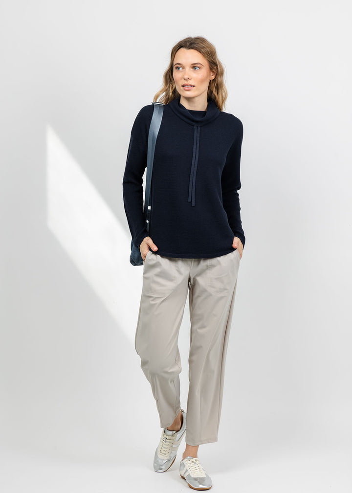 Elliott Lauren Waffle Stitch Funnel Neck Sweater in Navy available at Barbara Katz