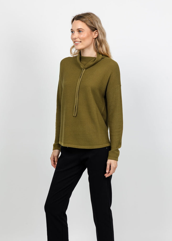 Elliott Lauren Waffle Stitch Funnel Neck Sweater in Olive available at Barbara Katz