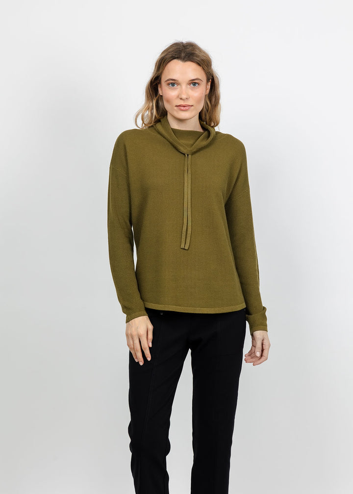 Elliott Lauren Waffle Stitch Funnel Neck Sweater in Olive available at Barbara Katz
