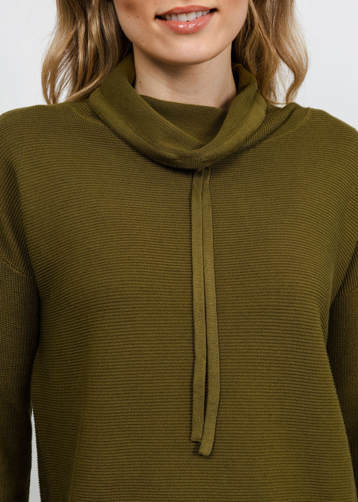 Elliott Lauren Waffle Stitch Funnel Neck Sweater in Olive available at Barbara Katz