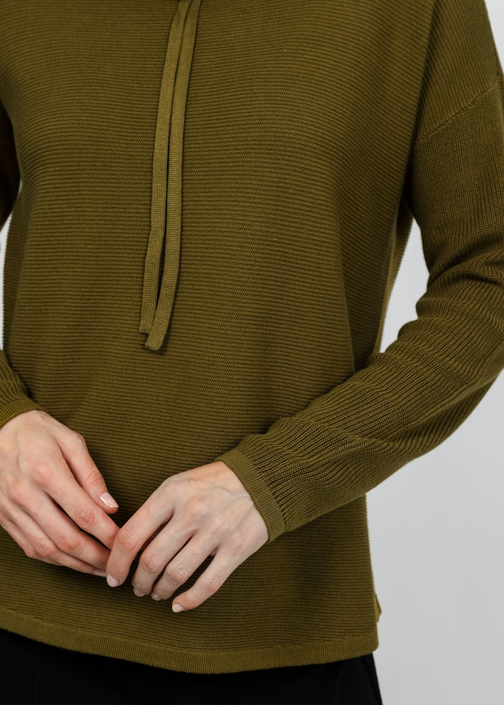 Elliott Lauren Waffle Stitch Funnel Neck Sweater in Olive available at Barbara Katz