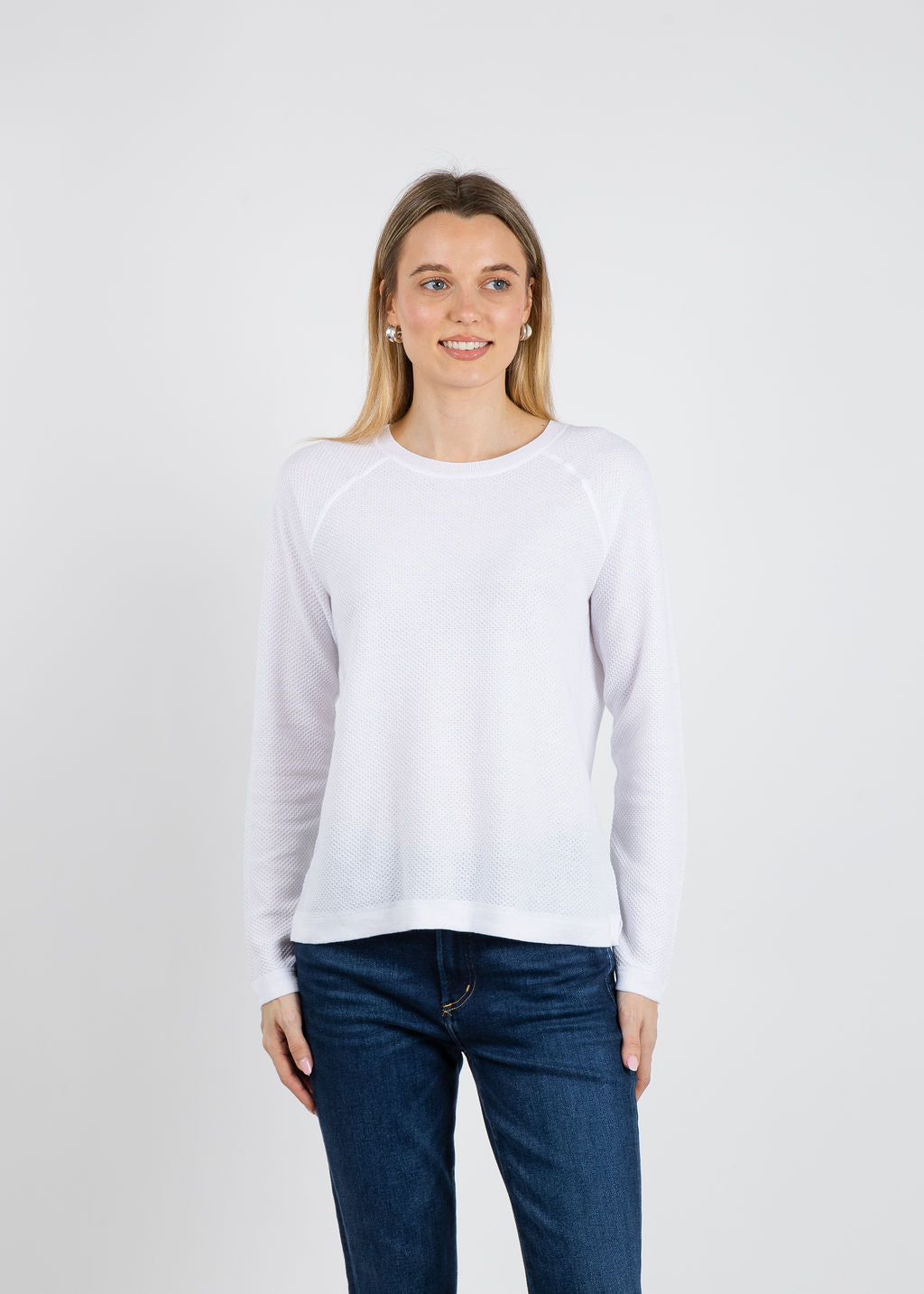 Elliott Lauren Waffle Stitch Raglan Sweater in White available at Barbara Katz
