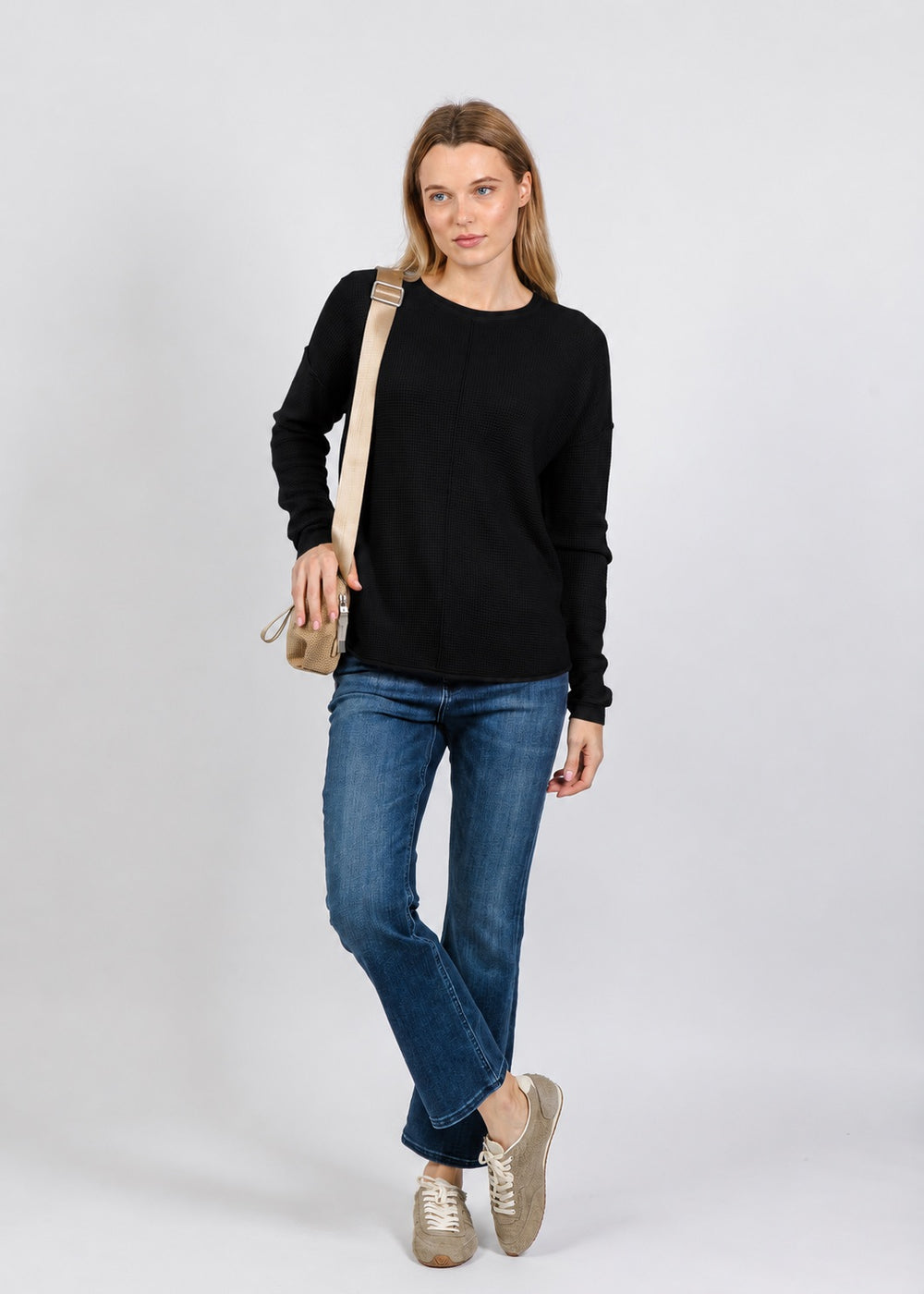 Elliott Lauren Waffle Stitch Sweater in Black available at Barbara Katz