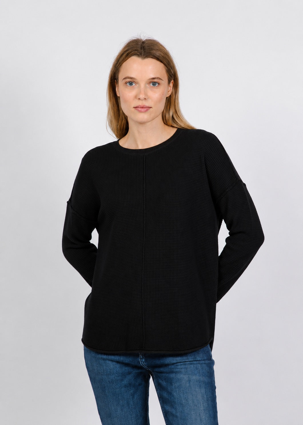 Elliott Lauren Waffle Stitch Sweater in Black available at Barbara Katz