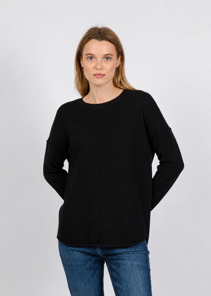 Elliott Lauren Waffle Stitch Sweater in Black available at Barbara Katz