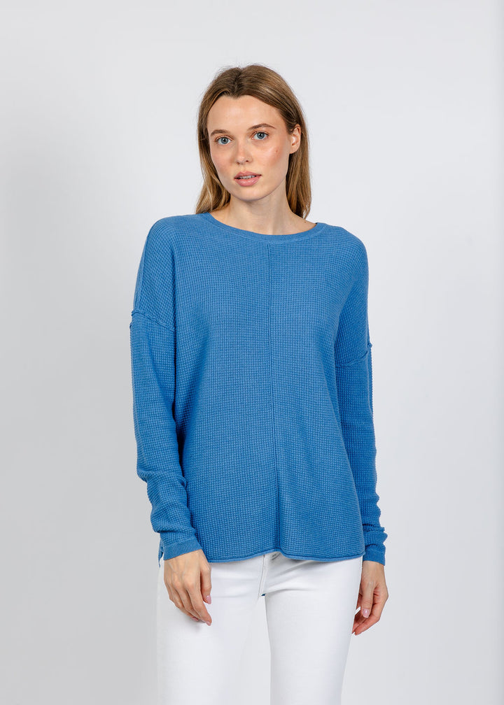 Elliott Lauren Waffle Stitch Sweater in Blue available at Barbara Katz