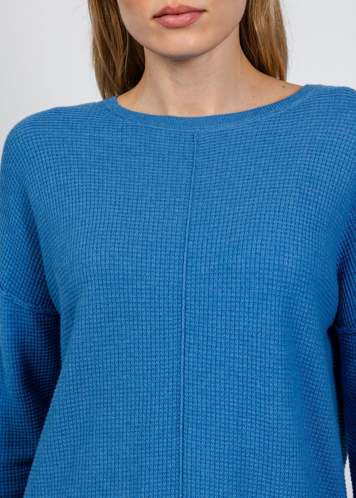 Elliott Lauren Waffle Stitch Sweater in Blue available at Barbara Katz
