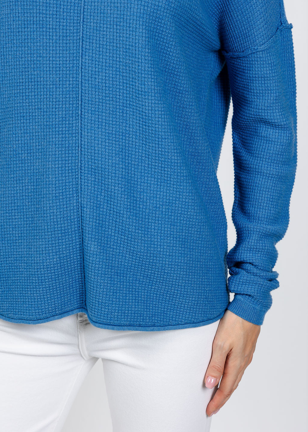 Elliott Lauren Waffle Stitch Sweater in Blue available at Barbara Katz