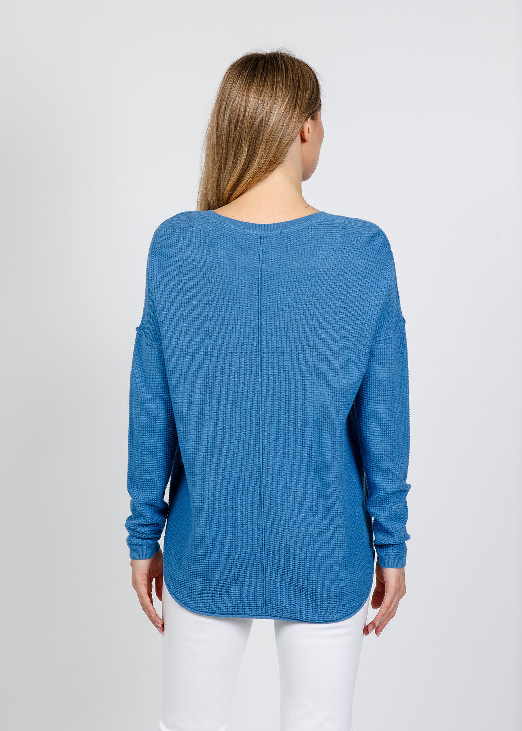 Elliott Lauren Waffle Stitch Sweater in Blue available at Barbara Katz