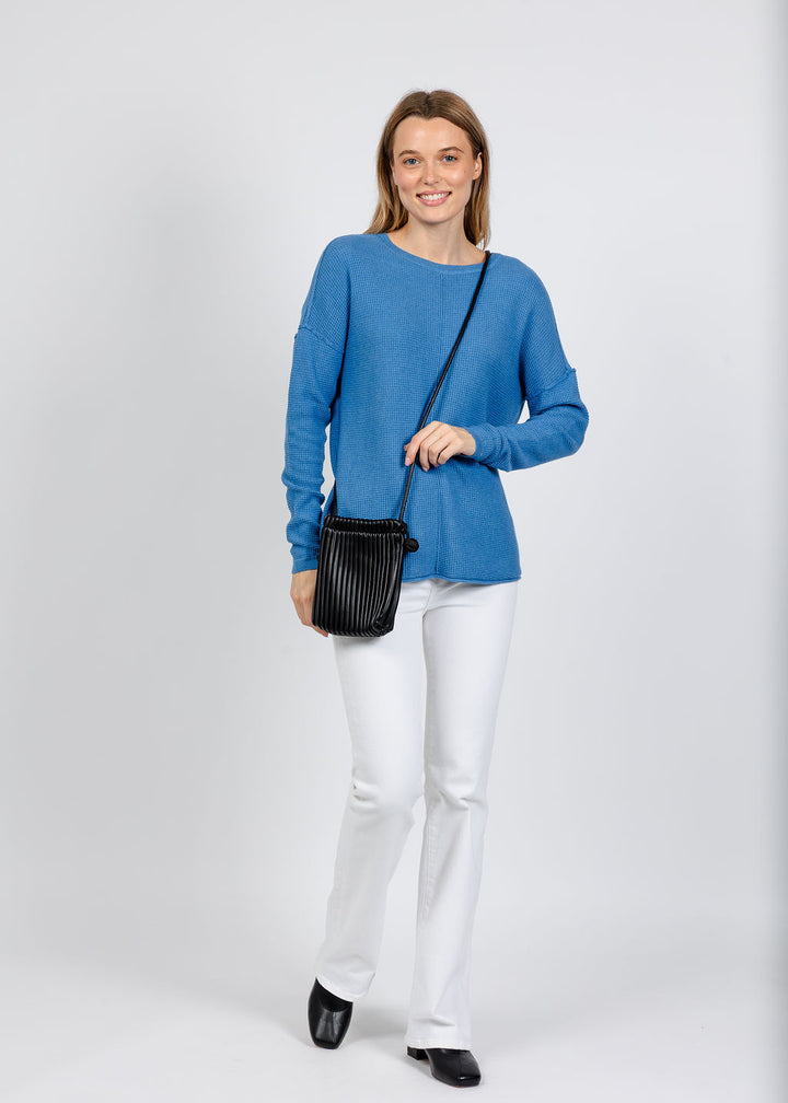 Elliott Lauren Waffle Stitch Sweater in Blue available at Barbara Katz