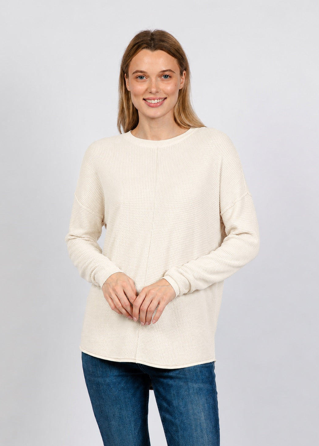 Elliott Lauren Waffle Stitch Sweater in Ivory available at Barbara Katz
