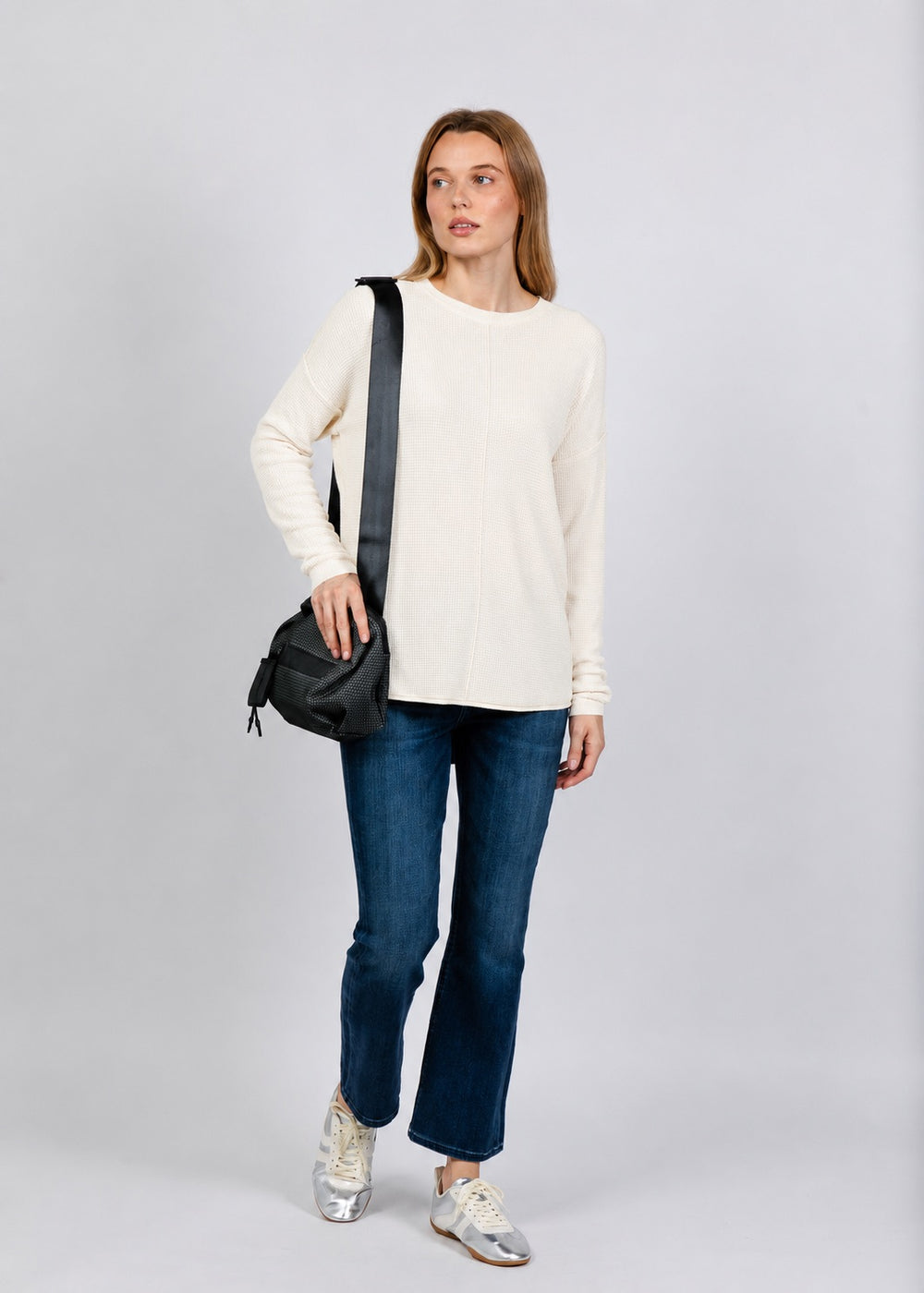Elliott Lauren Waffle Stitch Sweater in Ivory available at Barbara Katz