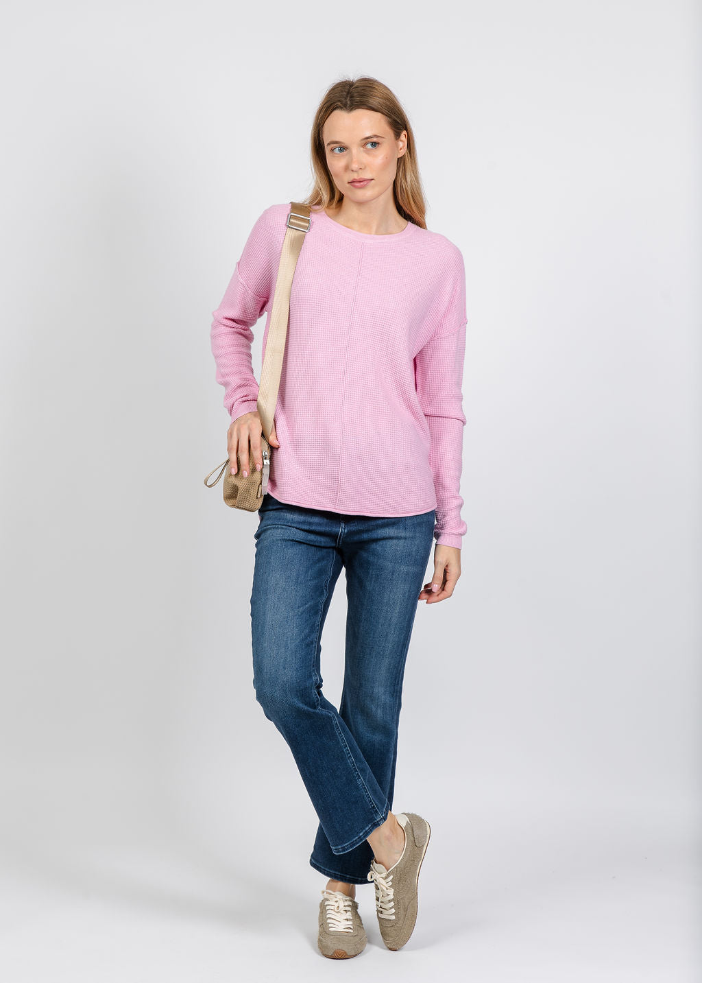 Elliott Lauren Waffle Stitch Sweater in Pink available at Barbara Katz