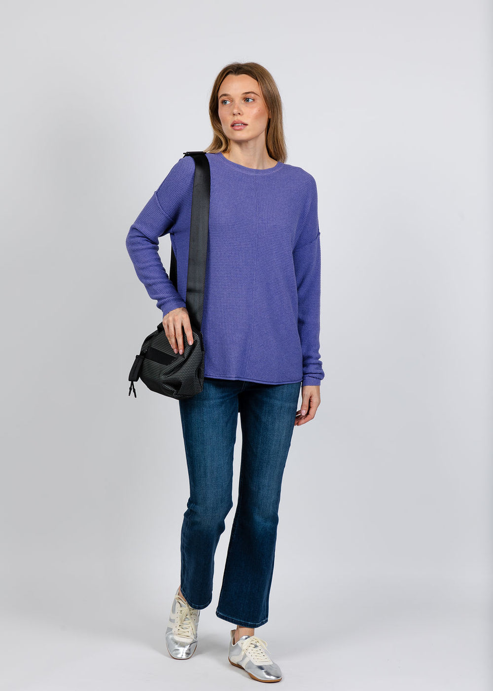 Elliott Lauren Waffle Stitch Sweater in Violet available at Barbara Katz
