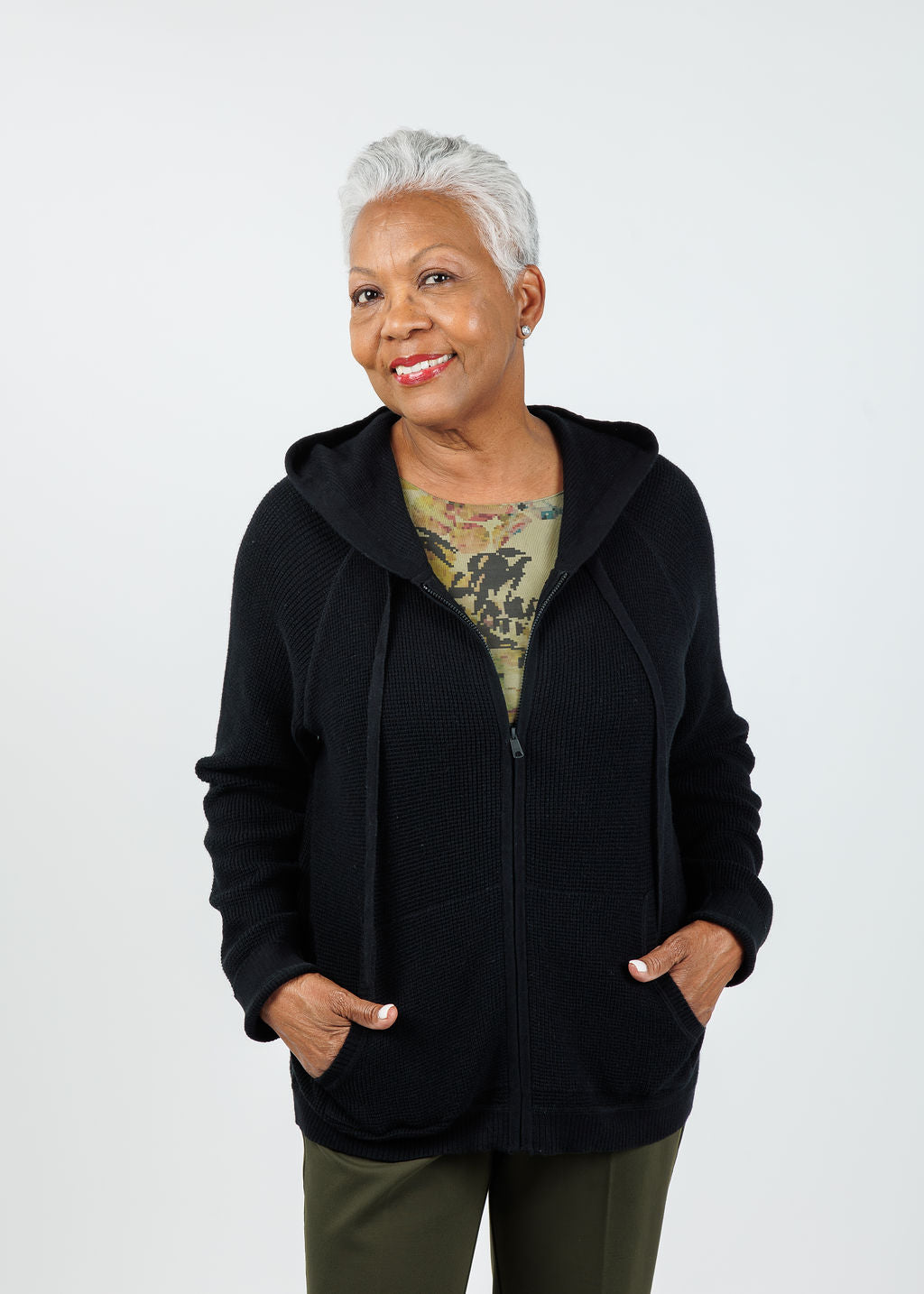 Elliott Lauren Waffle Zip Hoodie in Black available at Barbara Katz