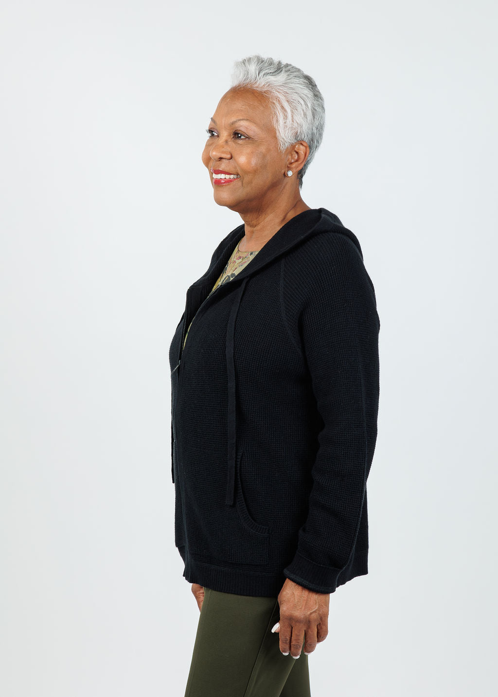 Elliott Lauren Waffle Zip Hoodie in Black available at Barbara Katz