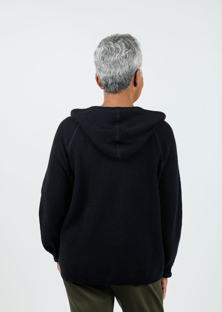 Elliott Lauren Waffle Zip Hoodie in Black available at Barbara Katz