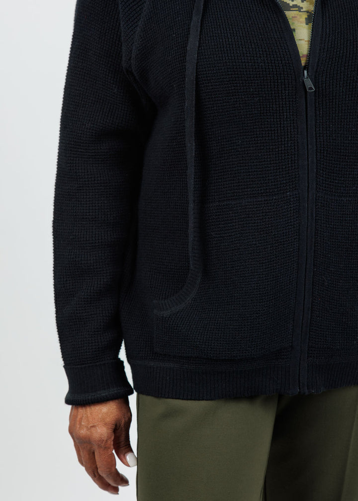 Elliott Lauren Waffle Zip Hoodie in Black available at Barbara Katz