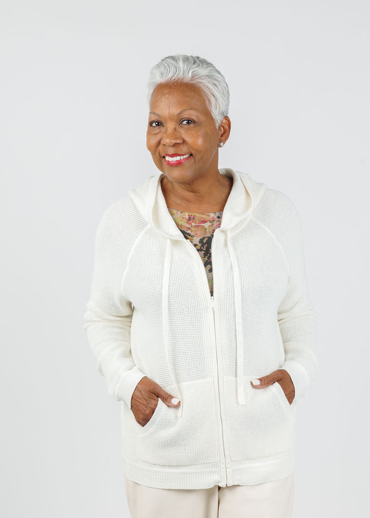 Elliott Lauren Waffle Zip Hoodie in Flour available at Barbara Katz