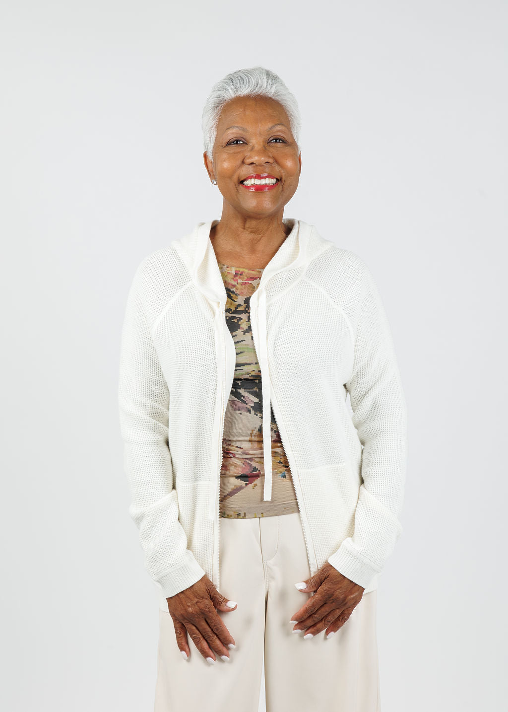 Elliott Lauren Waffle Zip Hoodie in Flour available at Barbara Katz